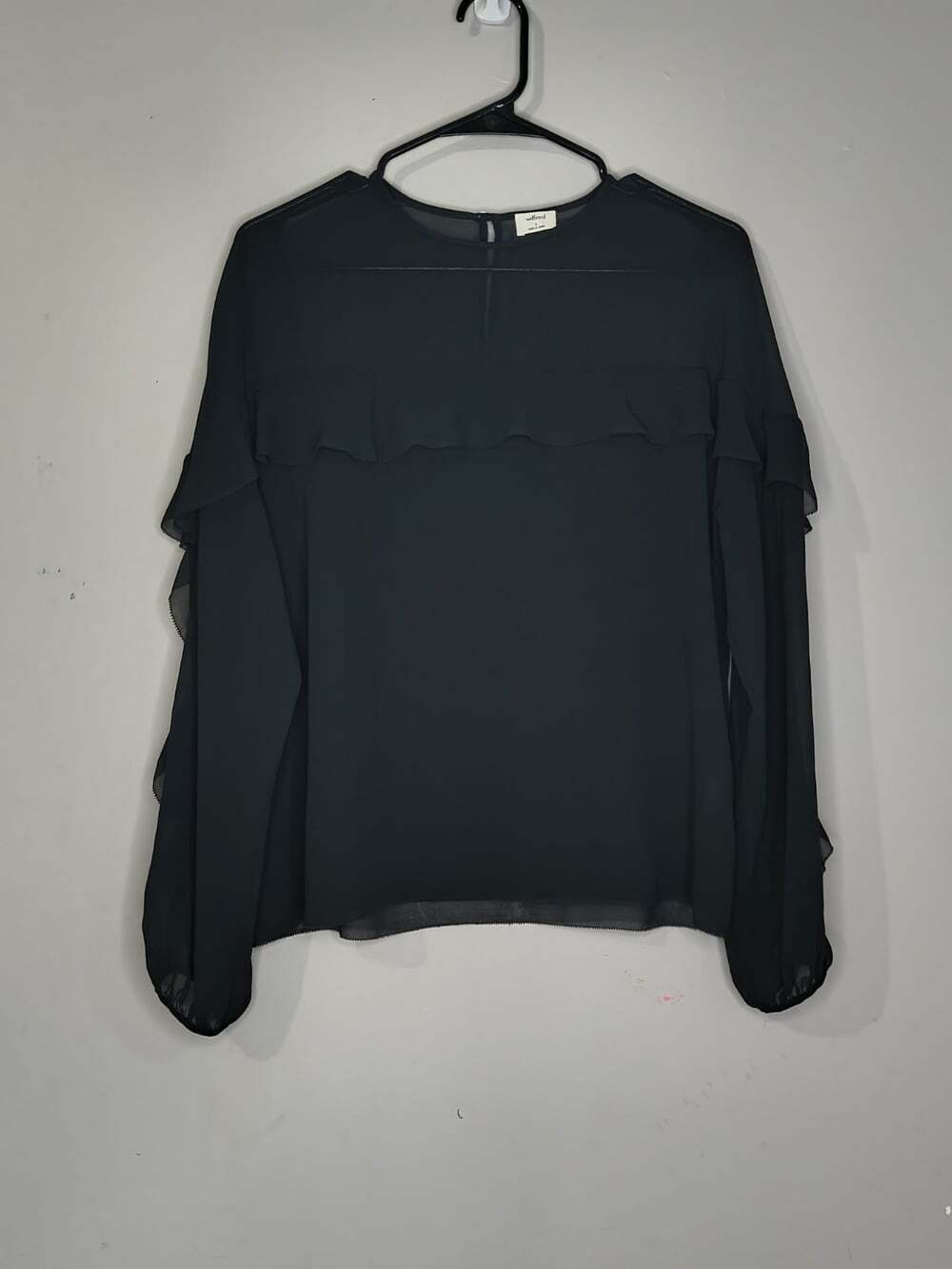 Wilfred Aritzia Black Long Sleeve Sheer Ruffles Blouse Top Women's Size Small